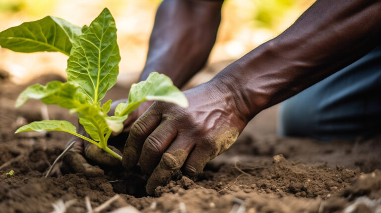 African Man Holding A Plant Of Tree In The Soil Generative Ai